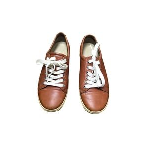 Ecco Women's Brown Leather Lace-Up Minimalist Sneakers Size 37/6 US